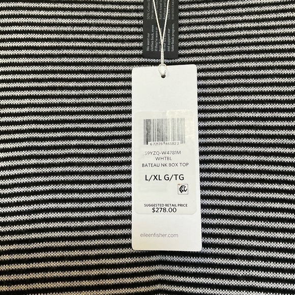 Eileen Fisher Bateau Neck Black & White Striped Box Top Size L/XL - Picture 2 of 9